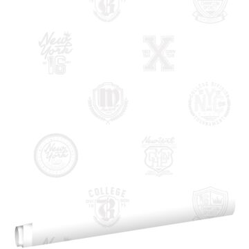 behang school emblemen zilver op wit van ESTAhome