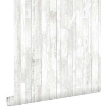 behang vintage sloophout planken licht warm grijs en mat wit van ESTAhome