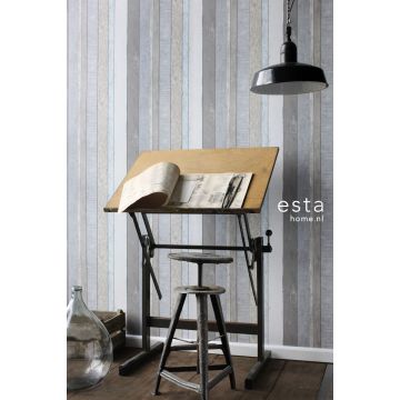 studeerkamer behang houten plankjes grijs en lichtblauw 138250
