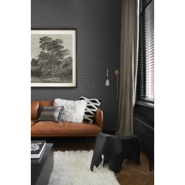 woonkamer behang bakstenen zwart 138535