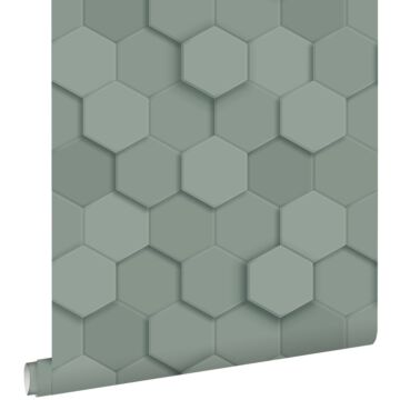 behang 3d honeycomb motif vergrijsd groen van ESTAhome