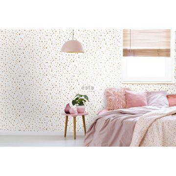 slaapkamer behang terrazzo zacht roze, warm oranje en beige 139198