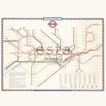 fotobehang Lodon transport map beige, rood en blauw van ESTA home