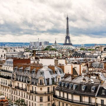 fotobehang Parijs city view beige en grijs van ESTAhome