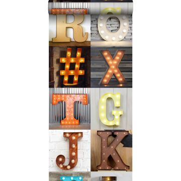 XXL behang houten marquee letters oranje, beige, grijs, rood en blauw van ESTAhome