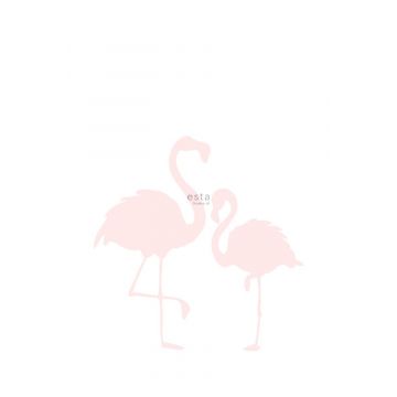fotobehang flamingo's moeder en kind licht roze en wit van ESTAhome