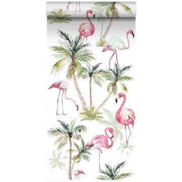 vlies wallpaper XXL flamingo's roze van ESTA home