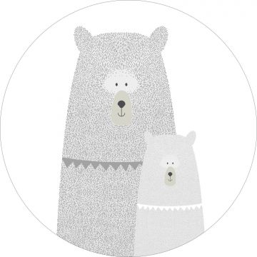 zelfklevende behangcirkel beren moeder en kind lichtgrijs van ESTAhome
