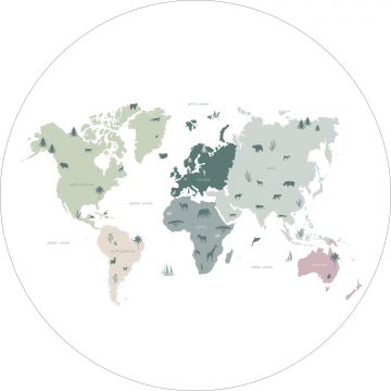 zelfklevende behangcirkel wereldkaart voor kinderen mintgroen, grijs en roze van ESTA home