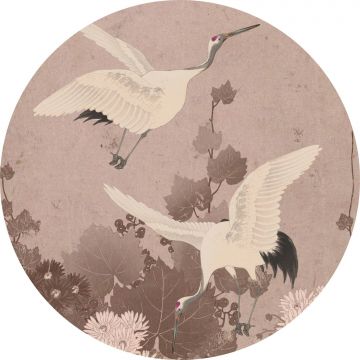 zelfklevende behangcirkel kraanvogels grijs roze van ESTAhome