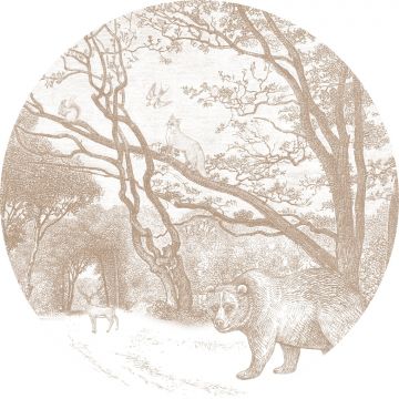 zelfklevende behangcirkel bos met bosdieren beige van ESTAhome