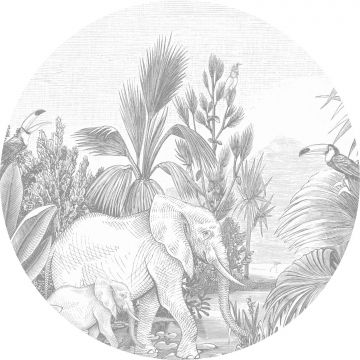 zelfklevende behangcirkel jungle-motief grijs van ESTAhome
