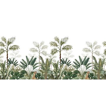 fotobehang jungle-motief wit en vergrijsd olijfgroen van ESTAhome