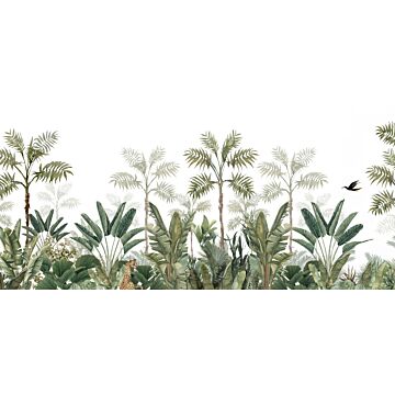 fotobehang jungle-motief wit en vergrijsd olijfgroen van ESTAhome