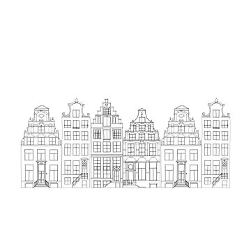 fotobehang getekende Amsterdamse grachtenhuisjes zwart en wit van ESTAhome