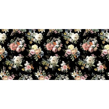 fotobehang vintage bloemen multicolor op zwart van ESTAhome