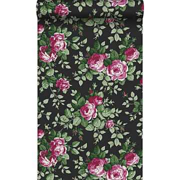 behang rozen zwart en roze van Origin Wallcoverings