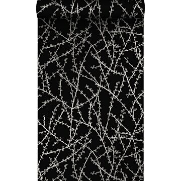 behang bloesemtakken mat zwart en grijs van Origin Wallcoverings