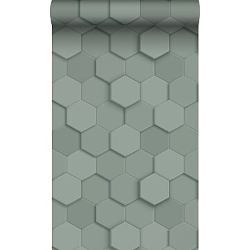 eco-texture vliesbehang 3d hexagon motief vergrijsd groen van Origin Wallcoverings