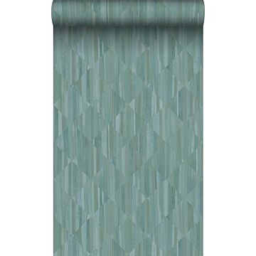 behang 3D-houtmotief blauwgroen van Origin Wallcoverings