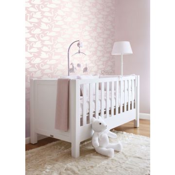 babykamer behang zwanen roze en wit 347708