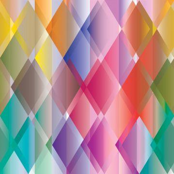 fotobehang kleurrijke driehoeken geel, roze, rood, paars en groen van Origin Wallcoverings