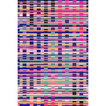 fotobehang grafische strepen turquoise, zwart, paars, roze en wit van Origin Wallcoverings