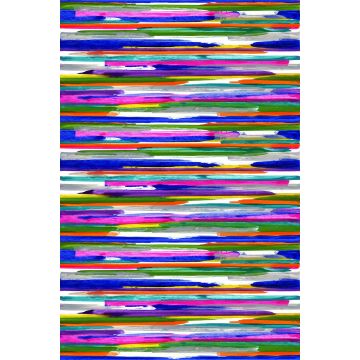 fotobehang painting stripes paars, roze, blauw, geel en groen van Origin Wallcoverings