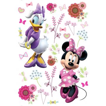 muursticker Minnie Mouse & Katrien Duck roze, paars en wit van Disney