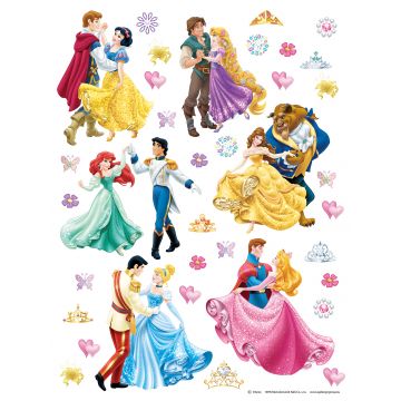 muursticker prinsessen geel, roze, paars en blauw van Disney