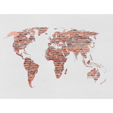 fotobehang wereldkaart oranje, bruin en wit van Sanders & Sanders