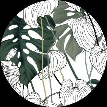 zelfklevende behangcirkel tropische jungle bladeren groen, wit en zwart van Sanders & Sanders