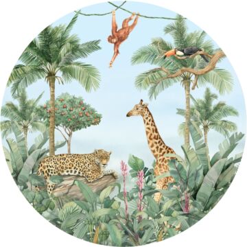 zelfklevende behangcirkel jungle dieren groen, blauw en beige van Sanders & Sanders