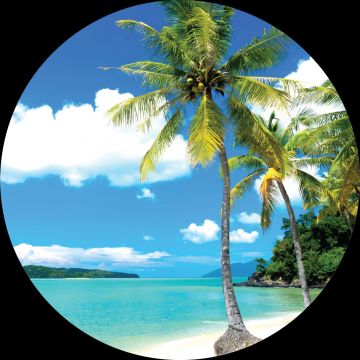 zelfklevende behangcirkel tropisch landschap met palmbomen blauw en groen van Sanders & Sanders