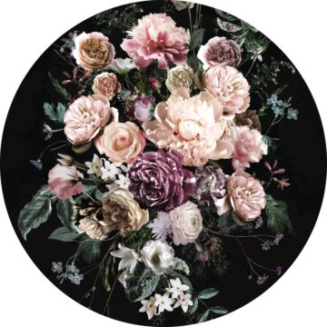 zelfklevende behangcirkel Enchanted Flowers roze en zwart van Komar