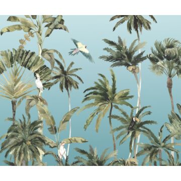fotobehang Forêt de Palmiers blauw en groen van Komar