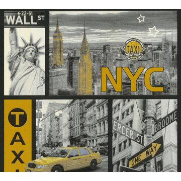 behang New york grijs en geel van