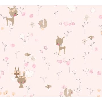 behang bosdieren roze van A.S. Création