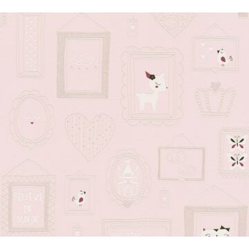 behang fotolijstjes zacht roze van A.S. Création
