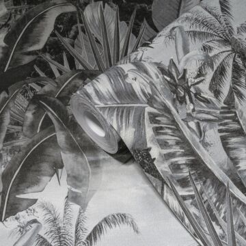 behang jungle-motief grijs en grijs van Livingwalls