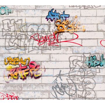 behang graffiti grijs, oranje en blauw van A.S. Création