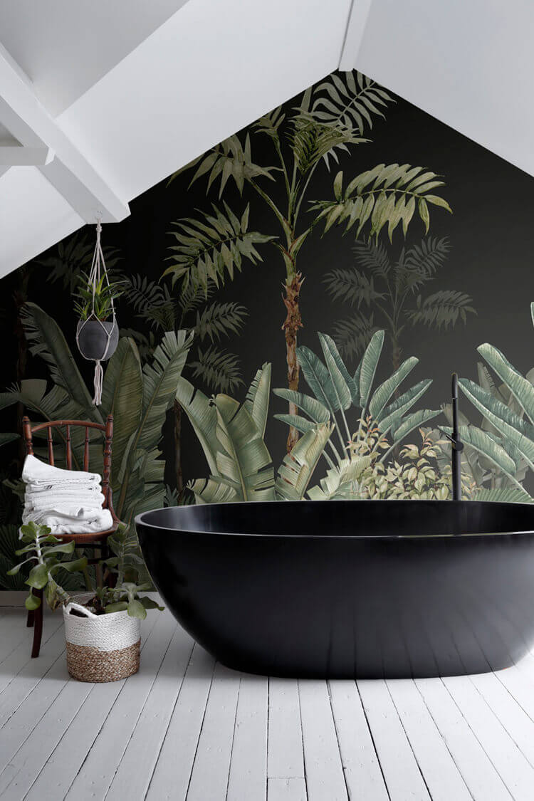 jungle fotobehang in een badkamer